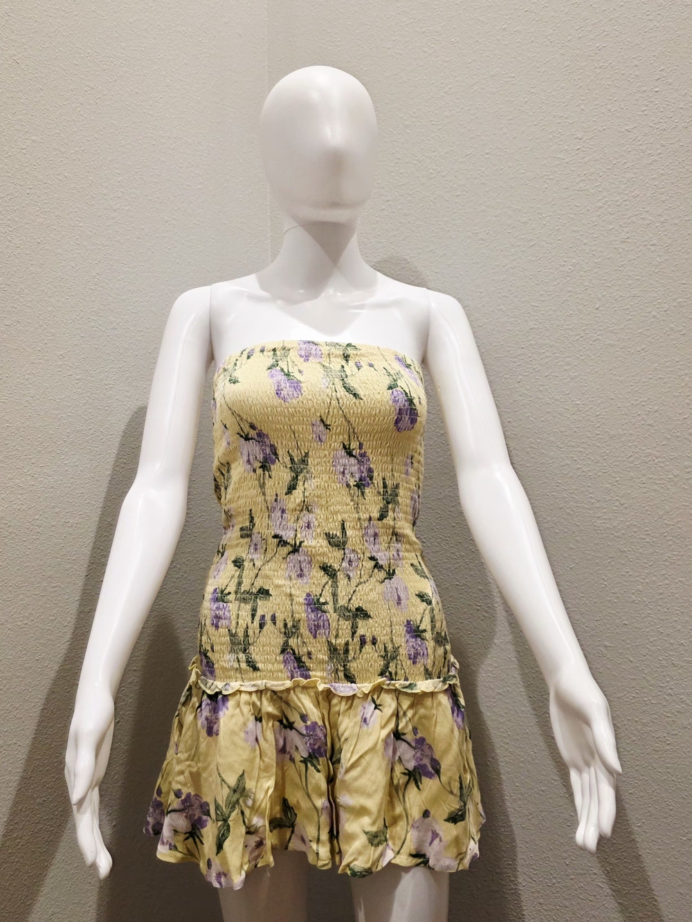 Fashion Nova Yellow Floral Smocked Strapless Mini Dress